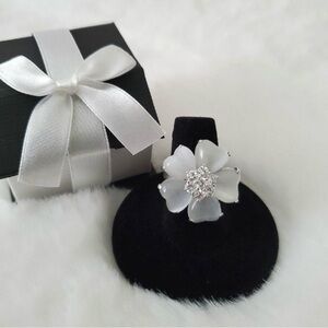 Elegant CZ and Cat’s Eye White Floral Ring